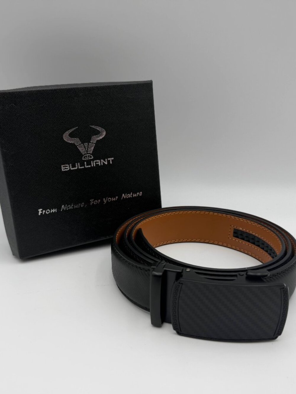 Bulliant Men's Ratchet Belt Black Carbon Fiber Buckle Adjustable 28-40